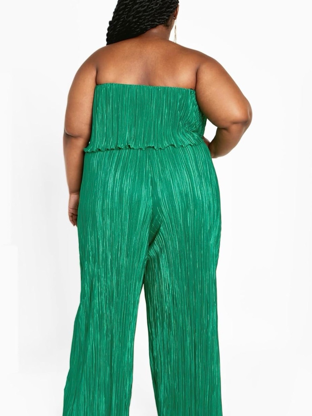 City Chic Emerald Green Strapless Pleated Wide-Leg Jumpsuit - Picture 2 of 11